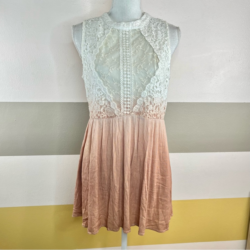 HOLD gimmicks by BKE White Lace to Blush Ombre Tank Dress